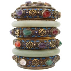 Chinese Sterling Semi Precious Stone Box