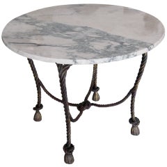 Italian Gold Gilt Iron Rope and Tassel Table with Marble Top