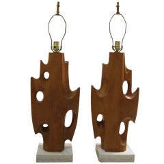 Gigantic Pair of Mid Century Modern Organic Wood Lamps