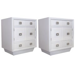 Pair of White Cabinets with Chrome Handles- Bedside Tables