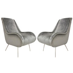 Pair of Italian Mid Century Modern Armchairs with Nickel Legs