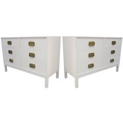 Pair of White Lacquer Chests with Brass Pulls by Gerry Zanck