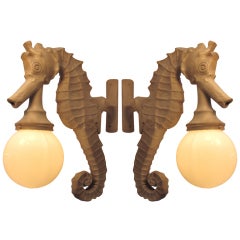 Vintage Pair of Sea Horse  Carriage Lamps