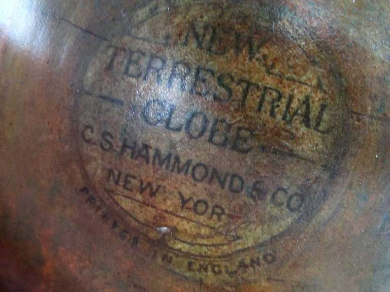 Bronze Antique Hammond Globe with Brass Base and Glass Castors