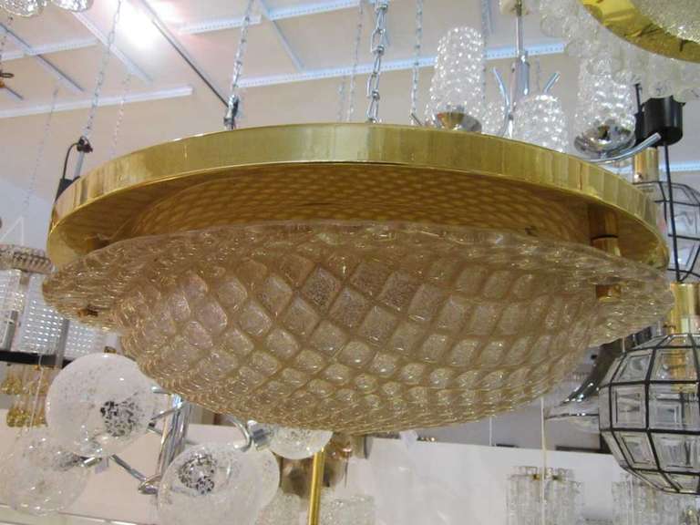 Mid-Century Modern Honeycomb Patterned Glass Flush Mount Light Fixture