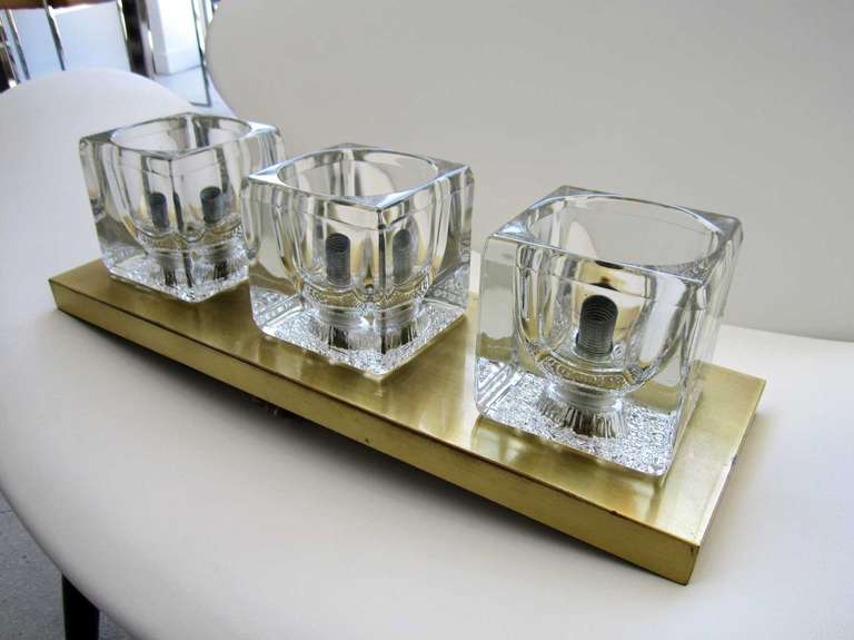 German Peill & Putzler Brass and Glass Cube Light Fixture