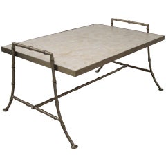 Faux Bamboo Steel Coffee Table with Capiz Shell Top