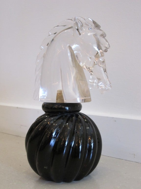 Murano glass bottle= decanter with horse head stopper. Made in Murano for Luxardo inc.