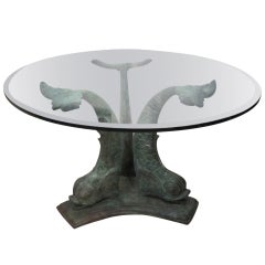 Dolphin Dining Table with Verdigris Patina