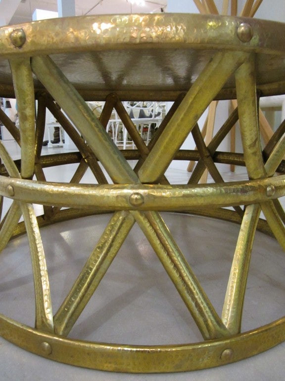 20th Century Large Hammered Brass Drum Table
