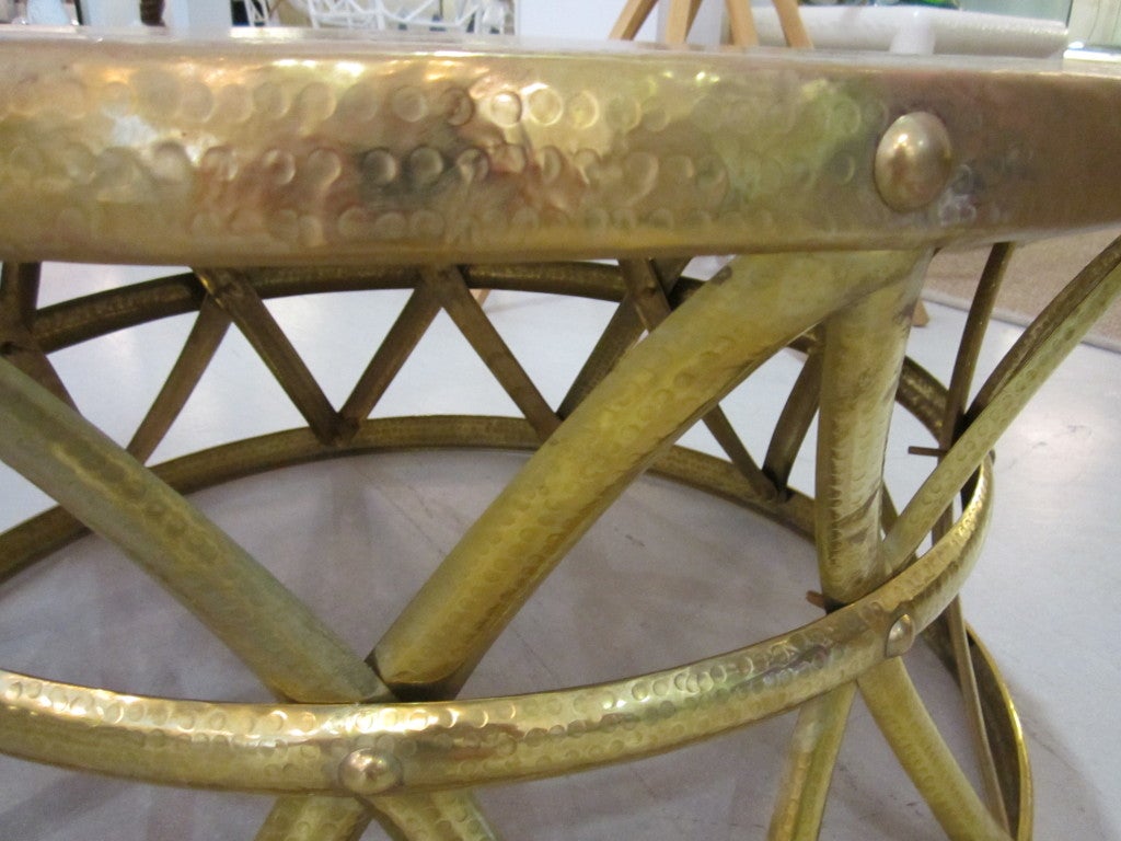 Large Hammered Brass Drum Table 1