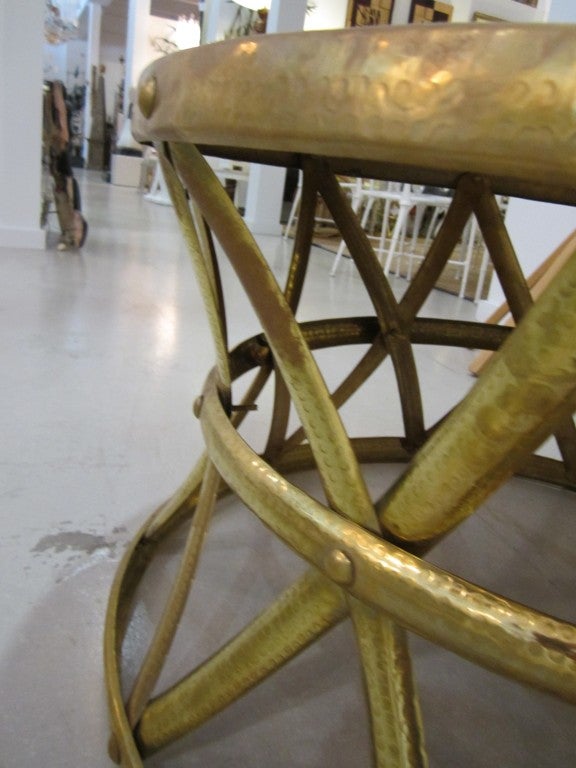 Large Hammered Brass Drum Table 2