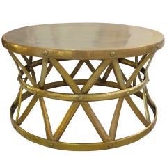 Large Hammered Brass Drum Table