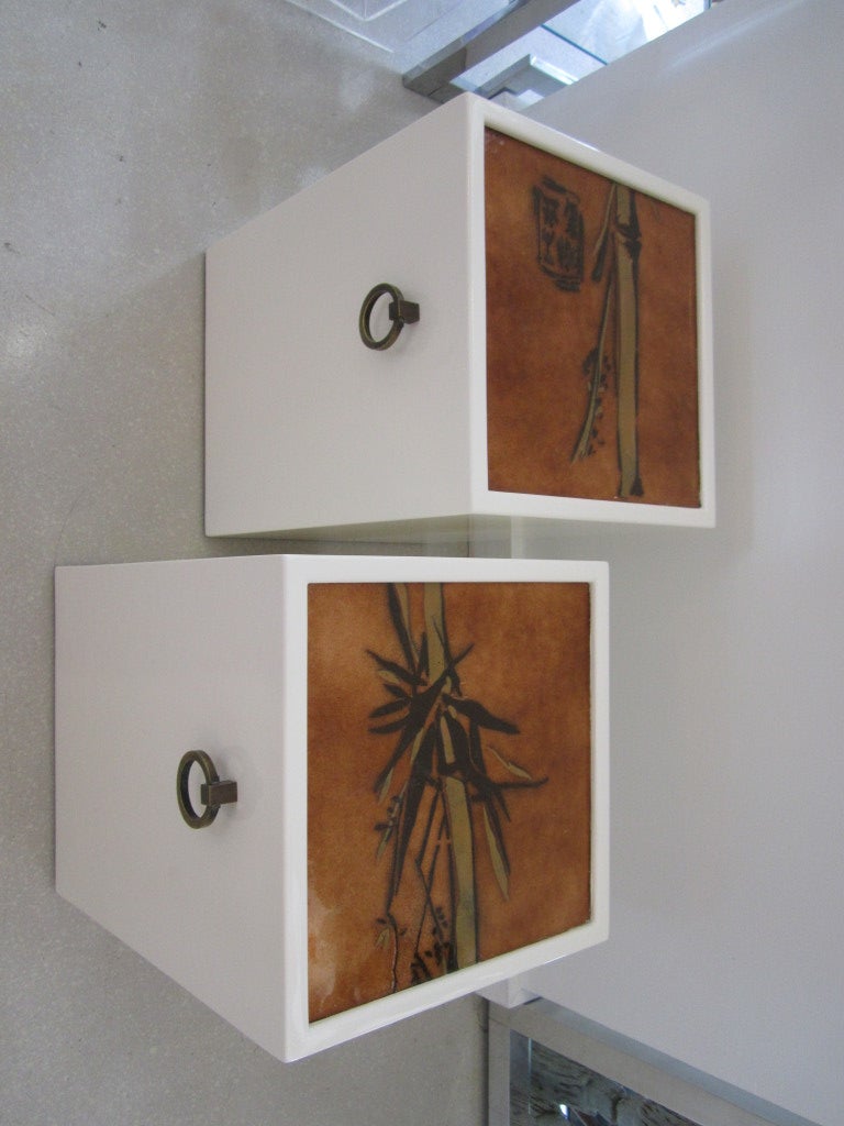 Pair of Vintage White Lacquer and Enamel Top Tables