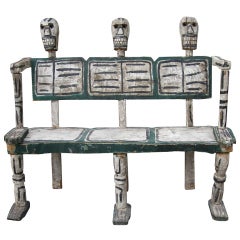 Folk Art Hand Carved Skeleton Bench 1