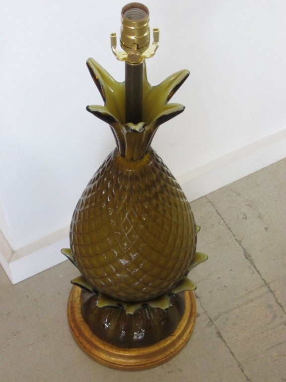 Large vintage Murano glass pineapple lamp  with gold base.