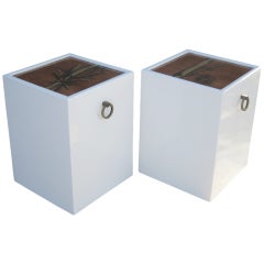 Pair of Vintage White Lacquer and Enamel Top Tables