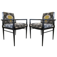 Pair of Mid Century Modern Chairs with Ikat Fabric