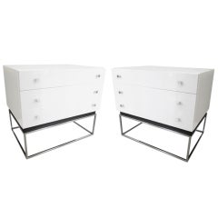 Pair of Milo Baughman White Lacquer Bedside Chests