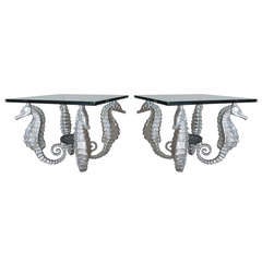 Pair of Aluminum and Bronze Seahorse Tables