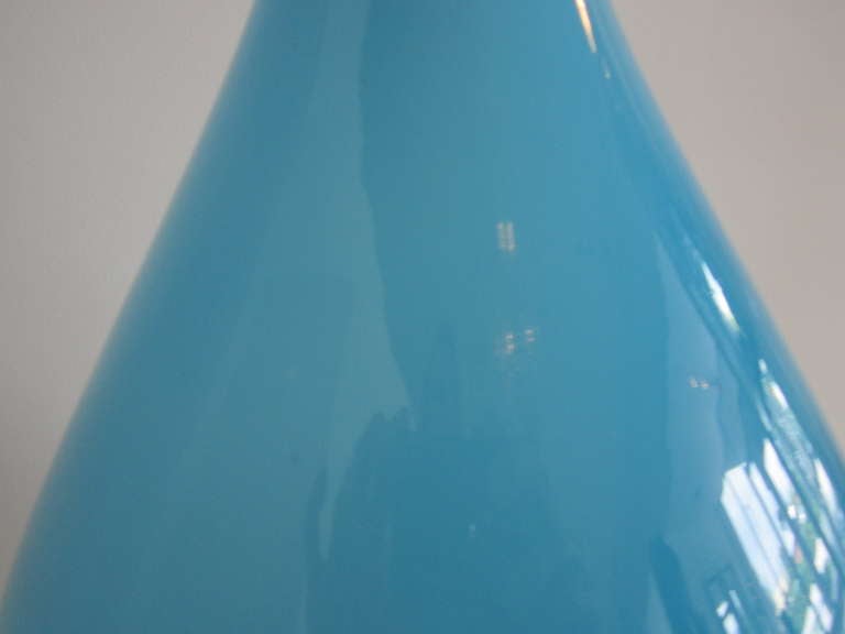 Mid-20th Century Pair of Turquoise Blue Murano Glass Lamps