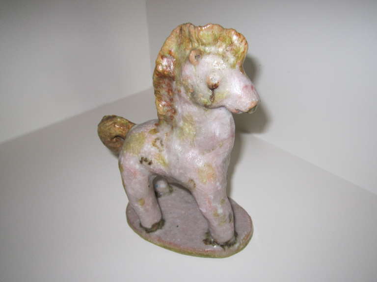 Ceramic donkey with mottled pastel glaze by Guido Gambone.