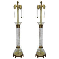 Pair of Vintage Cut Crystal Lamps- Marbro 10