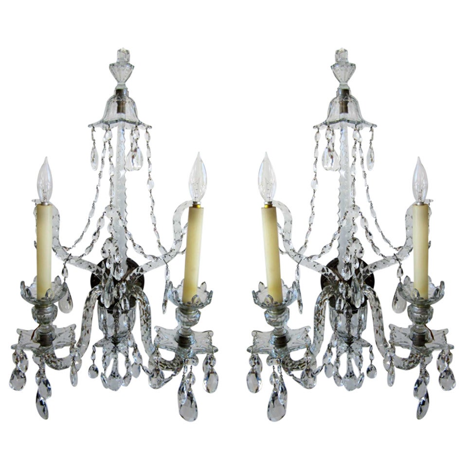 Pair of Continental Crystal Sconces For Sale