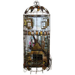 Vintage Brutalist Caged Peacock Wall Sculpture 6