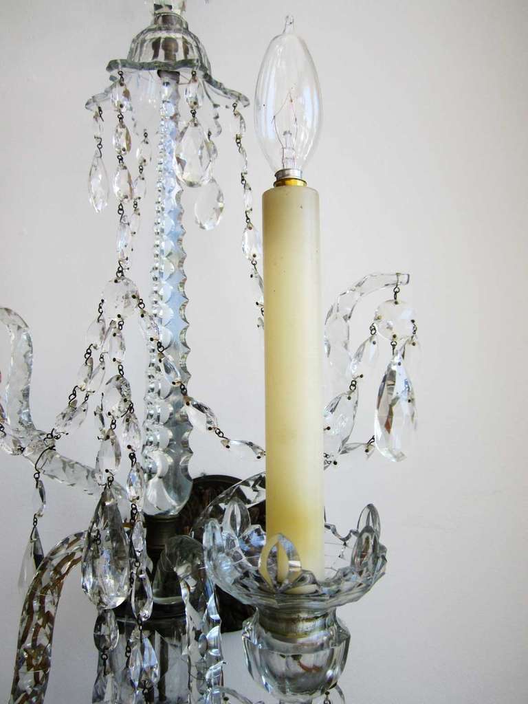 Mid-20th Century Pair of Continental Crystal Sconces For Sale