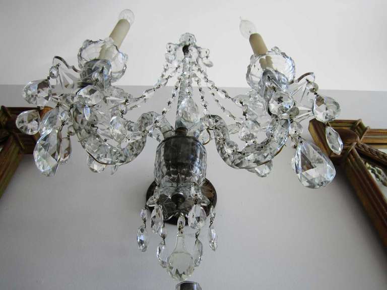 French Pair of Continental Crystal Sconces For Sale