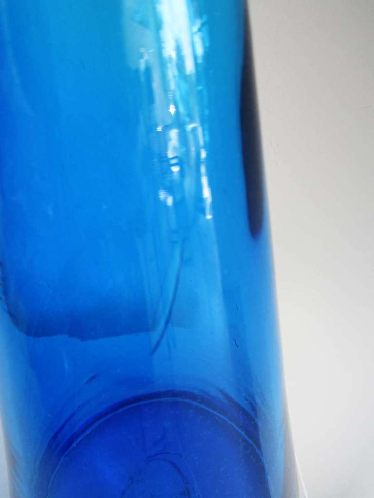 Tall Blue Blenko Decanter 1