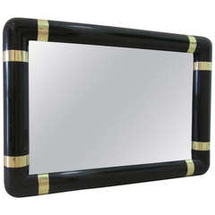 Lacquer Mirror with Brass Strap Motif