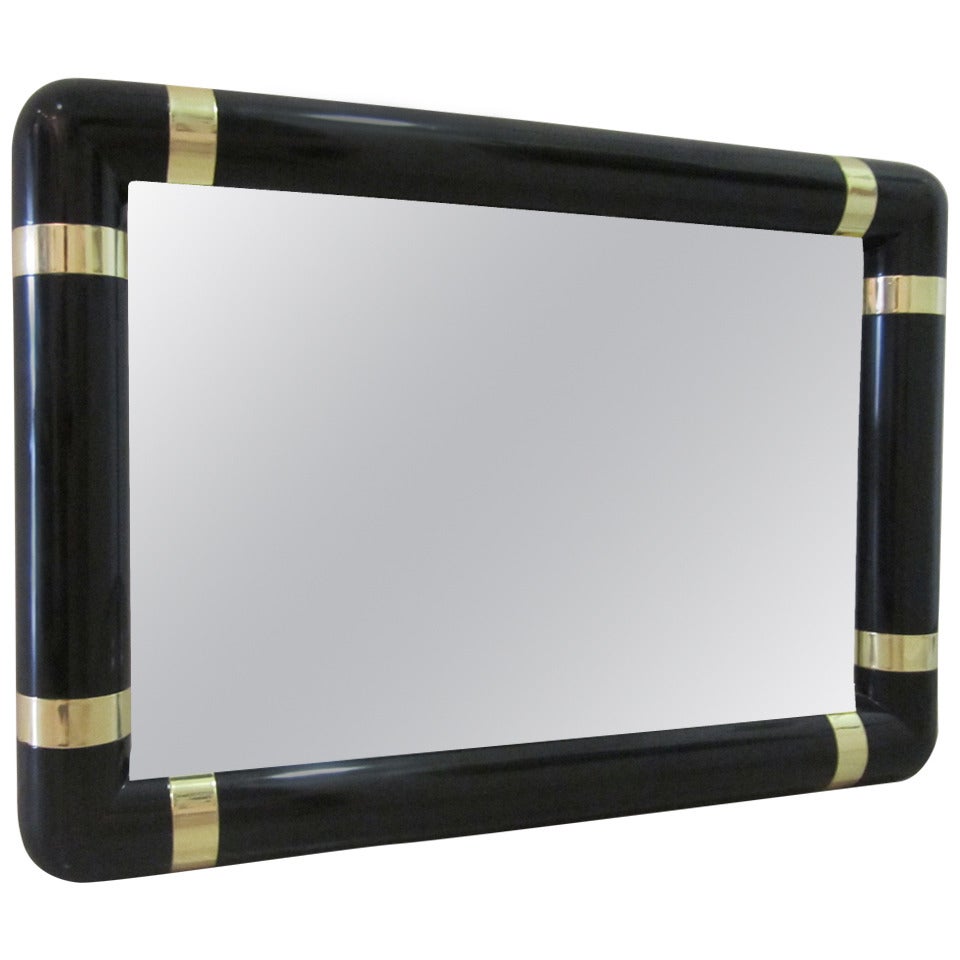 Lacquer Mirror with Brass Strap Motif