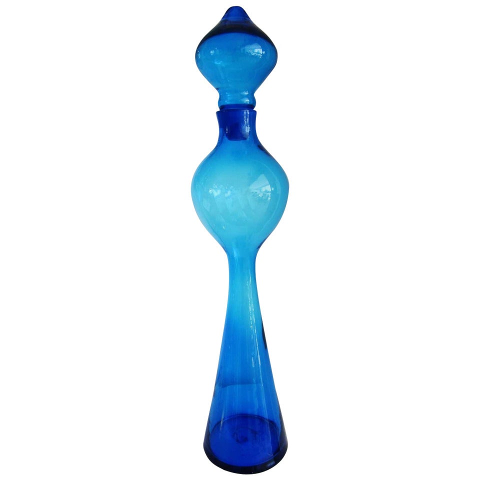 Tall Blue Blenko Decanter