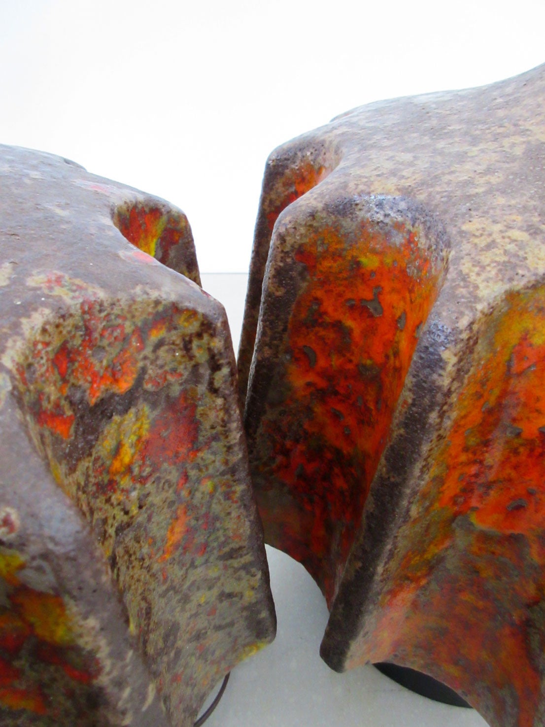 Ceramic Pair of Brutalist Volcano Lamps in the Style of Fantoni