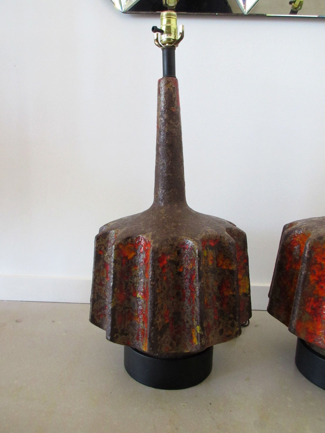 Mid-Century Modern Pair of Brutalist Volcano Lamps in the Style of Fantoni