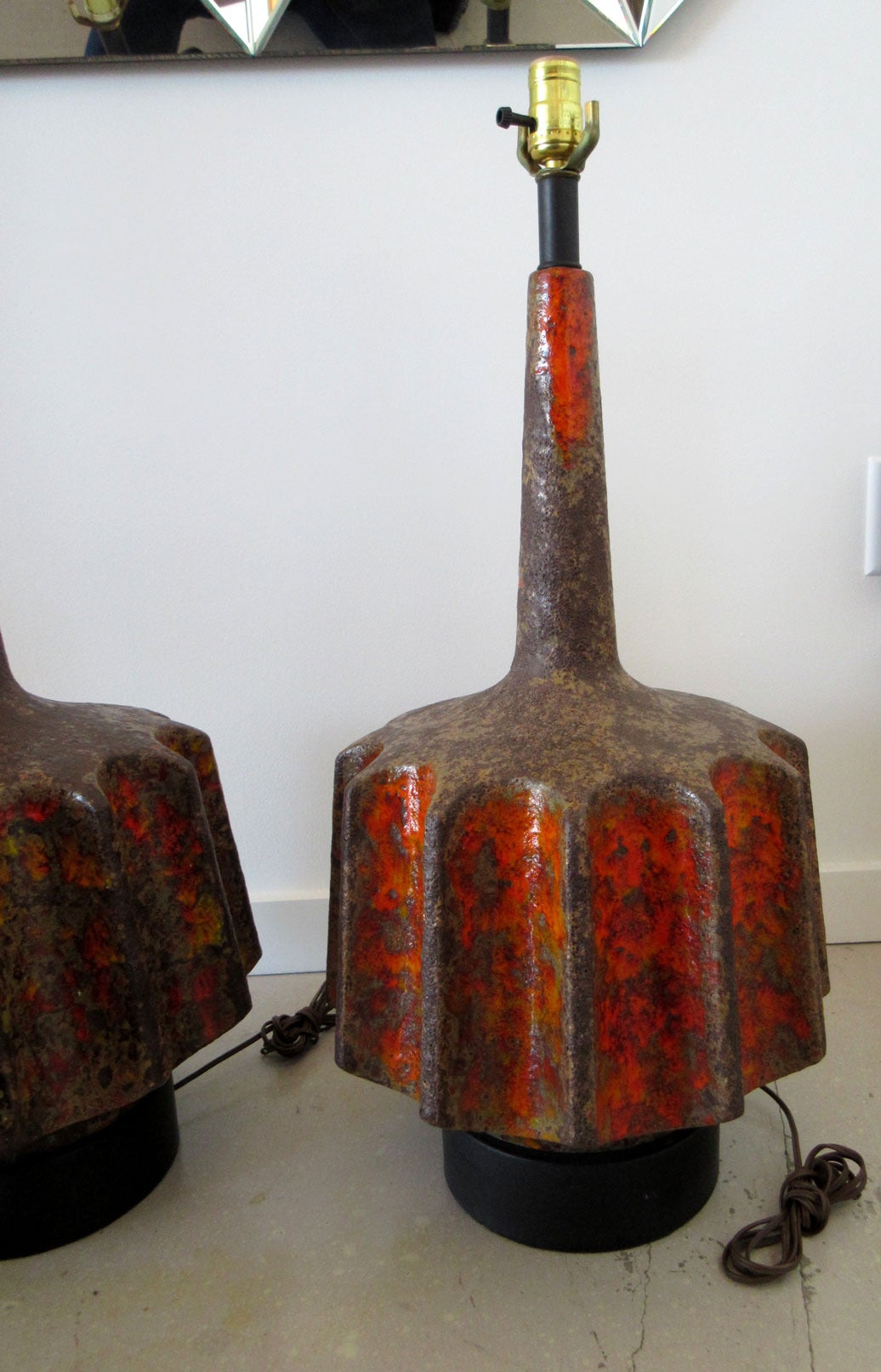 European Pair of Brutalist Volcano Lamps in the Style of Fantoni