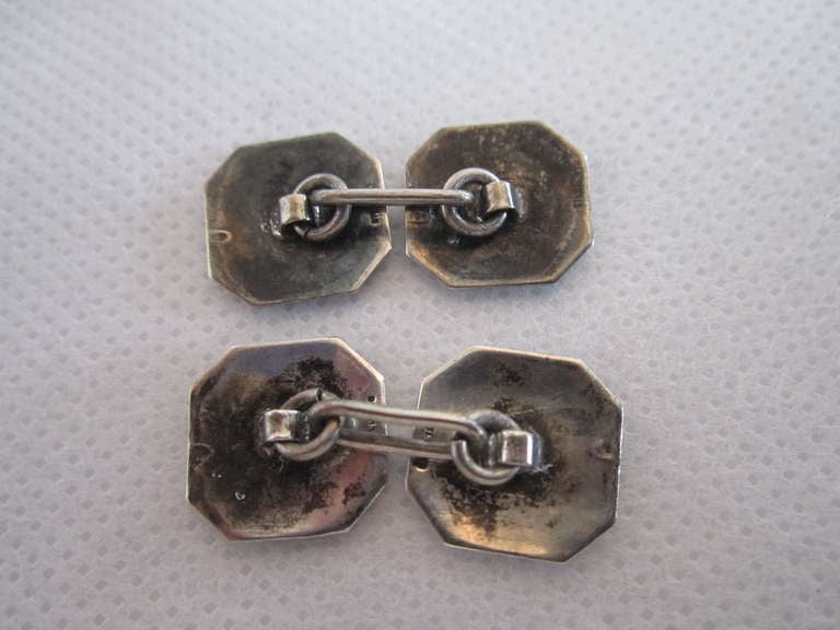 Pair of Art Deco Sterling and Enamel Cufflinks For Sale 1