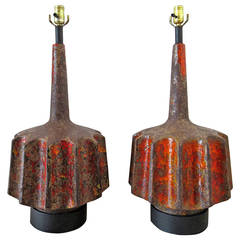 Pair of Brutalist Volcano Lamps in the Style of Fantoni