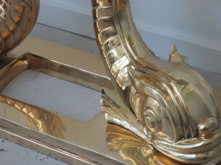Mid-20th Century Vintage Brass Dolphin Console Table