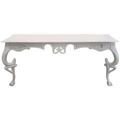 Hollywood Regency White Lacquered Console