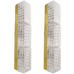 Vintage Mid Century Rectangular Faceted Glass Sconces