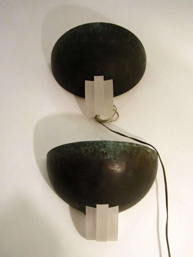 Pair of Copper and Lucite Wall Sconces attributed to Karl Springer 1