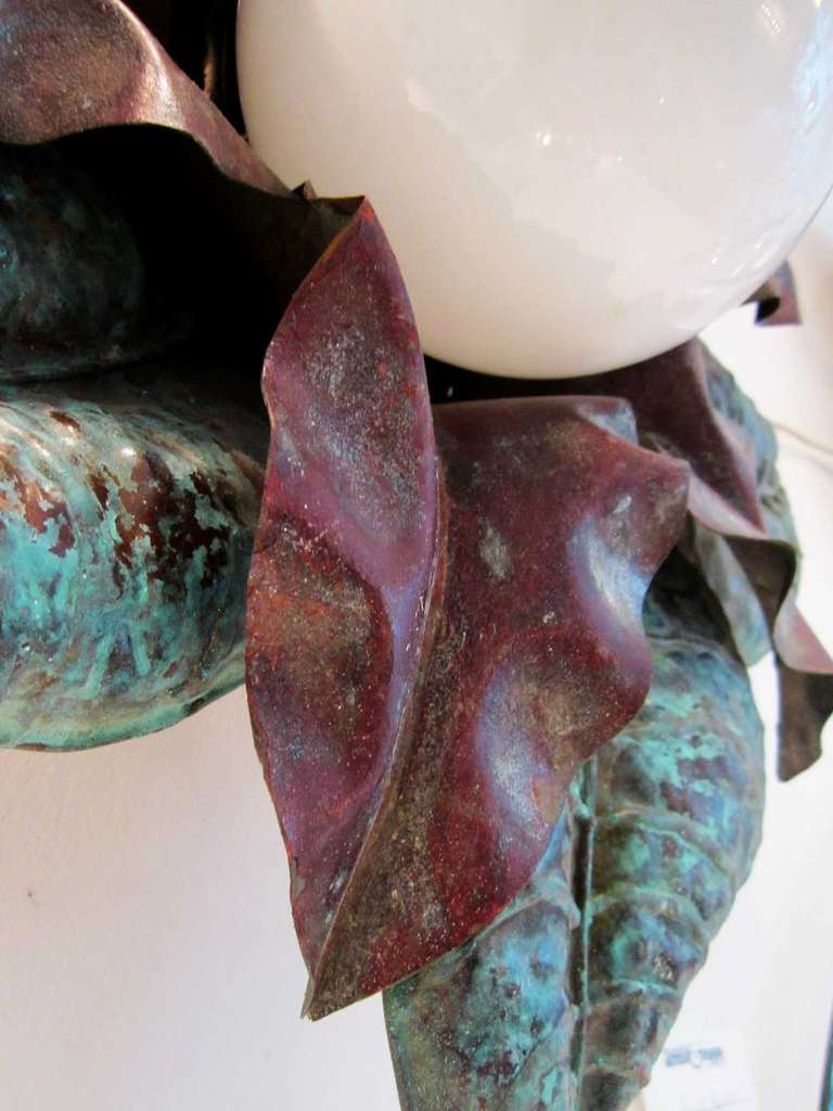 Other Pair of Vintage Patinated Flower Sconces - Flush Mounts For Sale