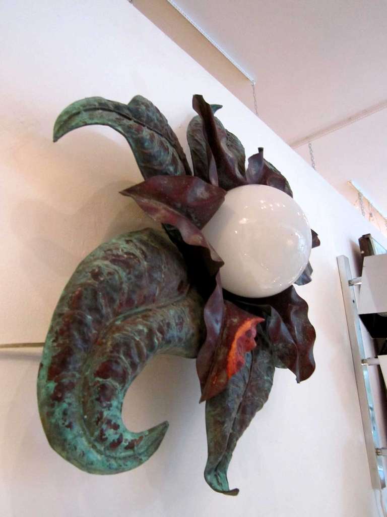 Metal Pair of Vintage Patinated Flower Sconces - Flush Mounts For Sale