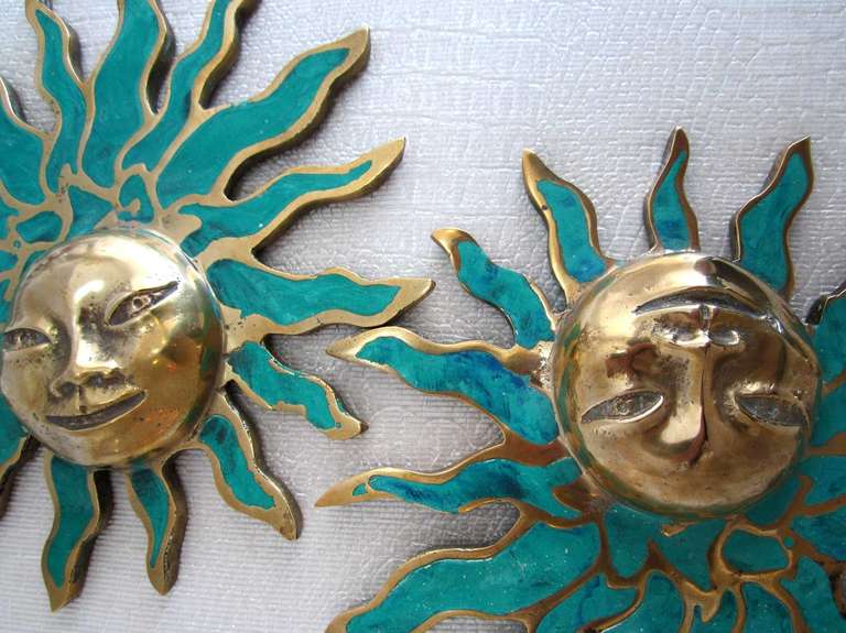Pair of Pepe Mendoza Sun God Ornaments - Hardware In Excellent Condition In West Palm Beach, FL