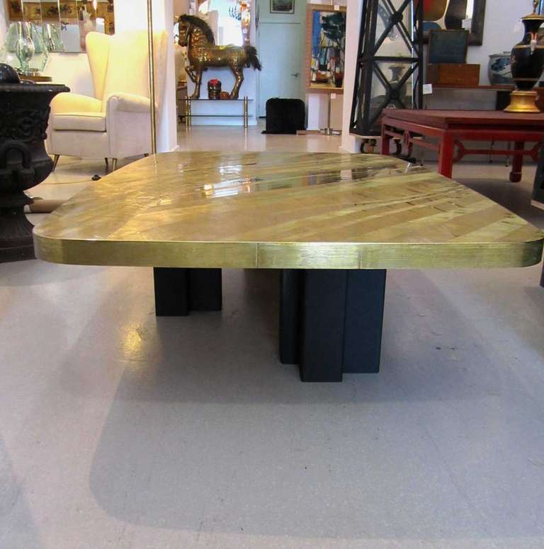 Late 20th Century Brass Labradorite Coffee Table - Christian Krekels- Signed For Sale