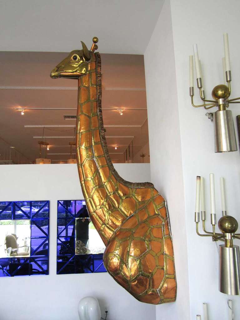 Mid-Century Modern Mixed Metal Bustamante Wall Mounted Giraffe Trophy