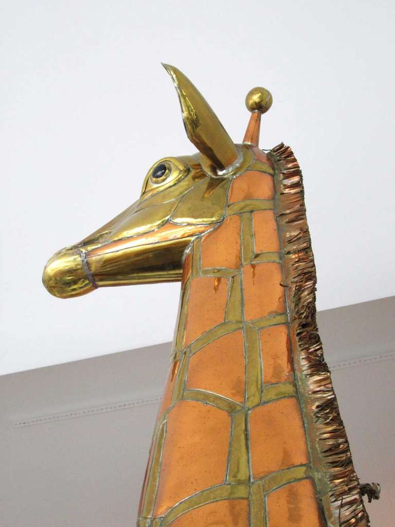 Mixed Metal Bustamante Wall Mounted Giraffe Trophy In Good Condition In West Palm Beach, FL